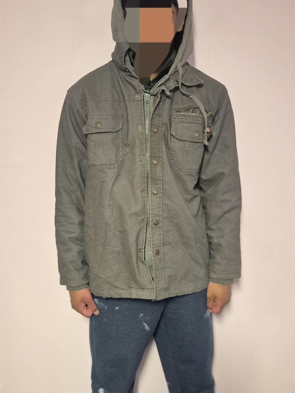 Vintage Dickies Hooded Work Jacket Gray Sherpa Lined Men's Size Medium (38–40)